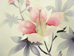 アンティーク　作家物　塩瀬手描き枝花模様名古屋帯